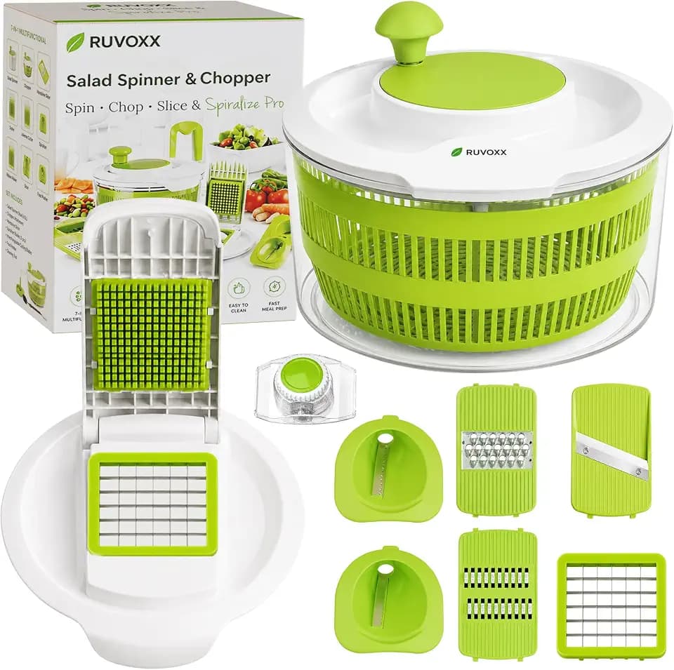 Large Salad Spinner with Slicer - 7-in-1 Lettuce Spinner, Chopper & Grater
