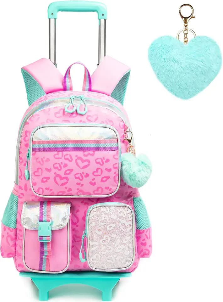 Meetbelify Backpack with Wheels for Girls Rolling Backpack Cute Carry on Backpack for Elementary Student