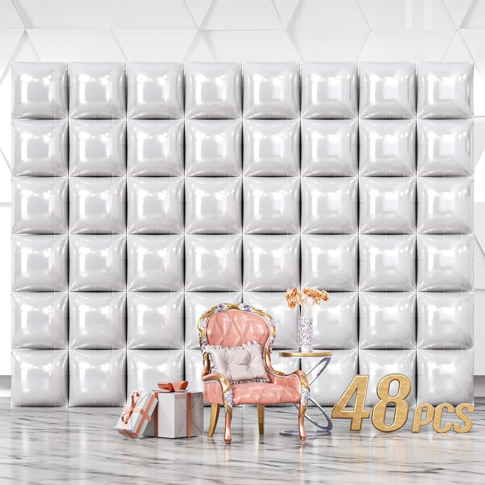 NISOCY 48PCS White Square Foil Balloons Wall Backdrop