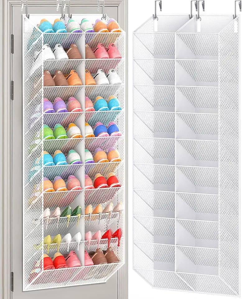 UVIAHOMI Over the Door Shoe Organizer for 20-30 Pairs, 10-Tier, White