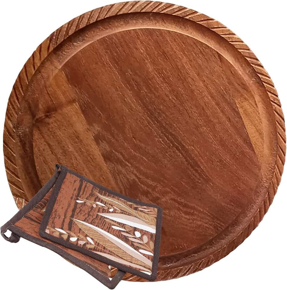 K & R Wood Trivet for Hot Pots and Pans – 10x10 Reversible Acacia Cutting Board & Serving Tray – Rustic Wooden Trivet for Hot Dishes, Charcuterie, Cheese, Kitchen Countertop Protector