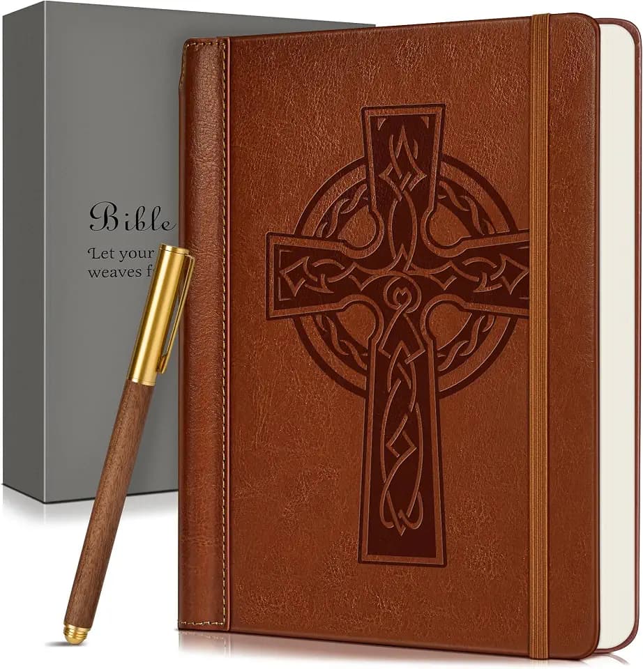 Leather Christian Bible Journal for Men Women, Undated Prayer Journal for Scripture Study & Daily Devotional, Church Notes Notebook, Jesus Religious Faith Gifts for Pastor, Graduation, Baptism (Cross)