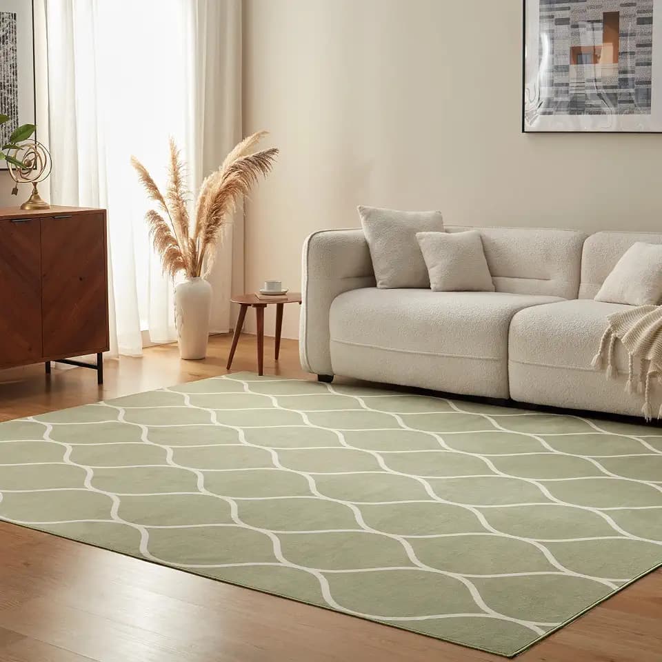 Amazon Basics Thin Indoor Area Rug, Geometric Printed Washable Home Decor Carpet for Living Room Bedroom, 5' W × 7' L, Green Geometric