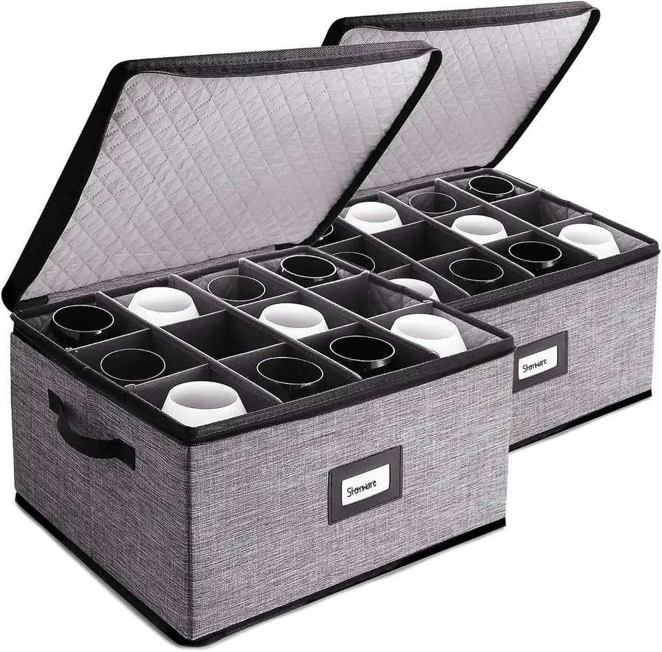 Hearth & Harbor Wine Glass Storage Box with Dividers, Stemware Storage