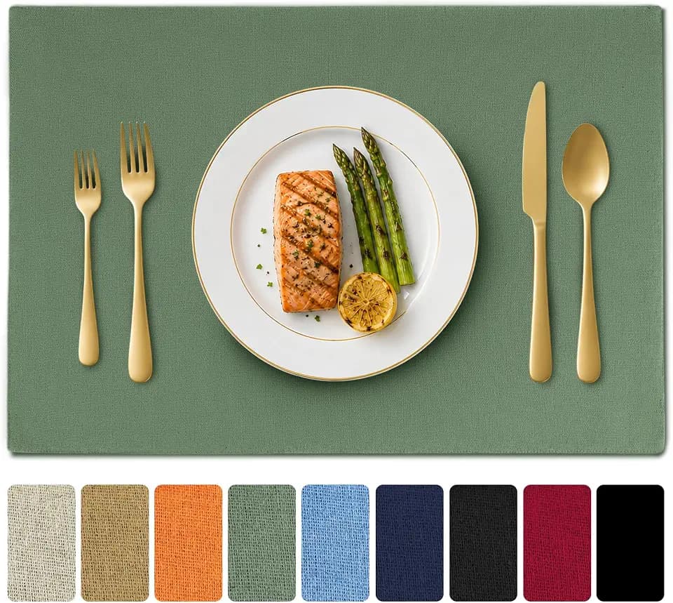 MANSPHIL Sage Green Fabric Placemats Set of 4 Washable Linen Place Mats