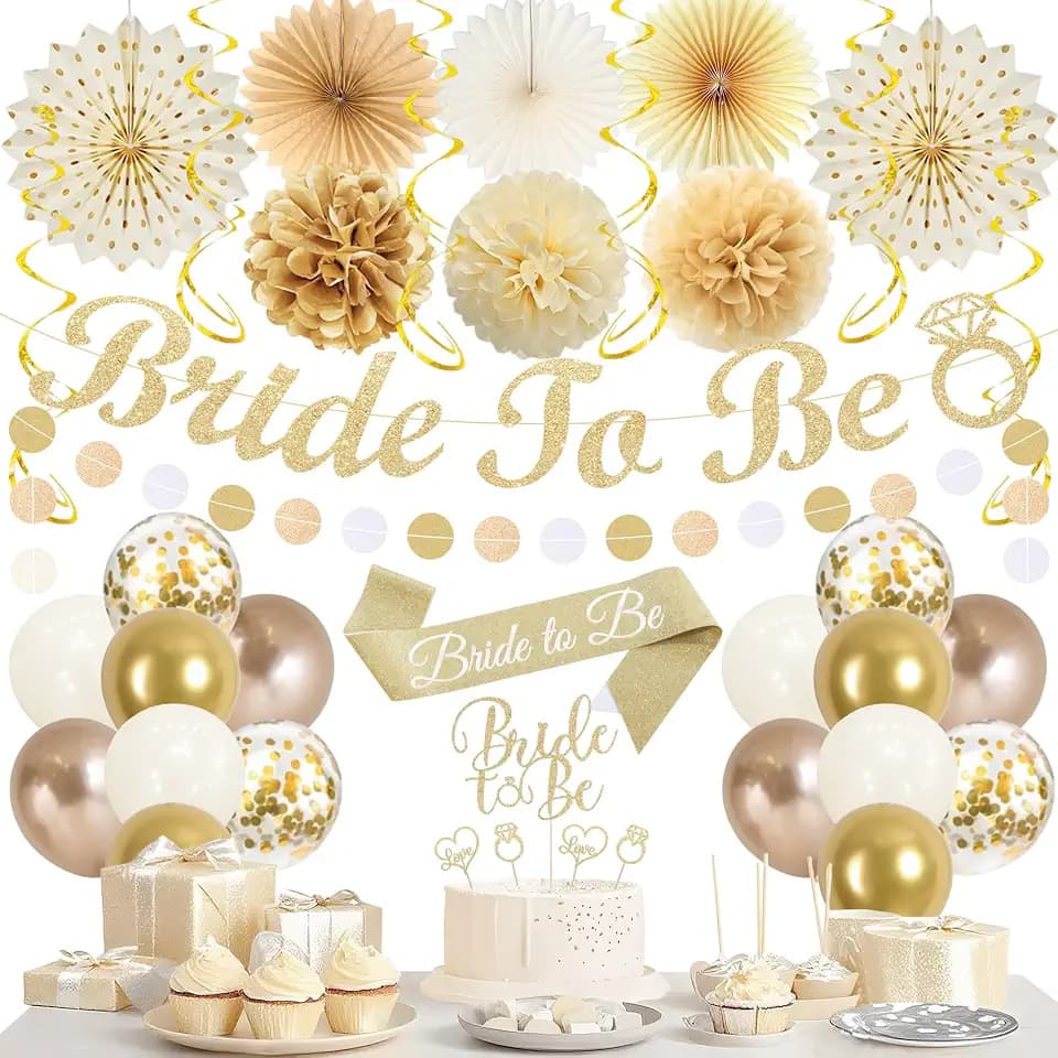Vlipoeasn Champagne Gold Bridal Shower Party Decorations Kit with Sash