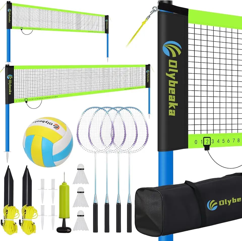 Portable Volleyball & Badminton Combo Net Set with 2 Nets (20ft and 32ft)
