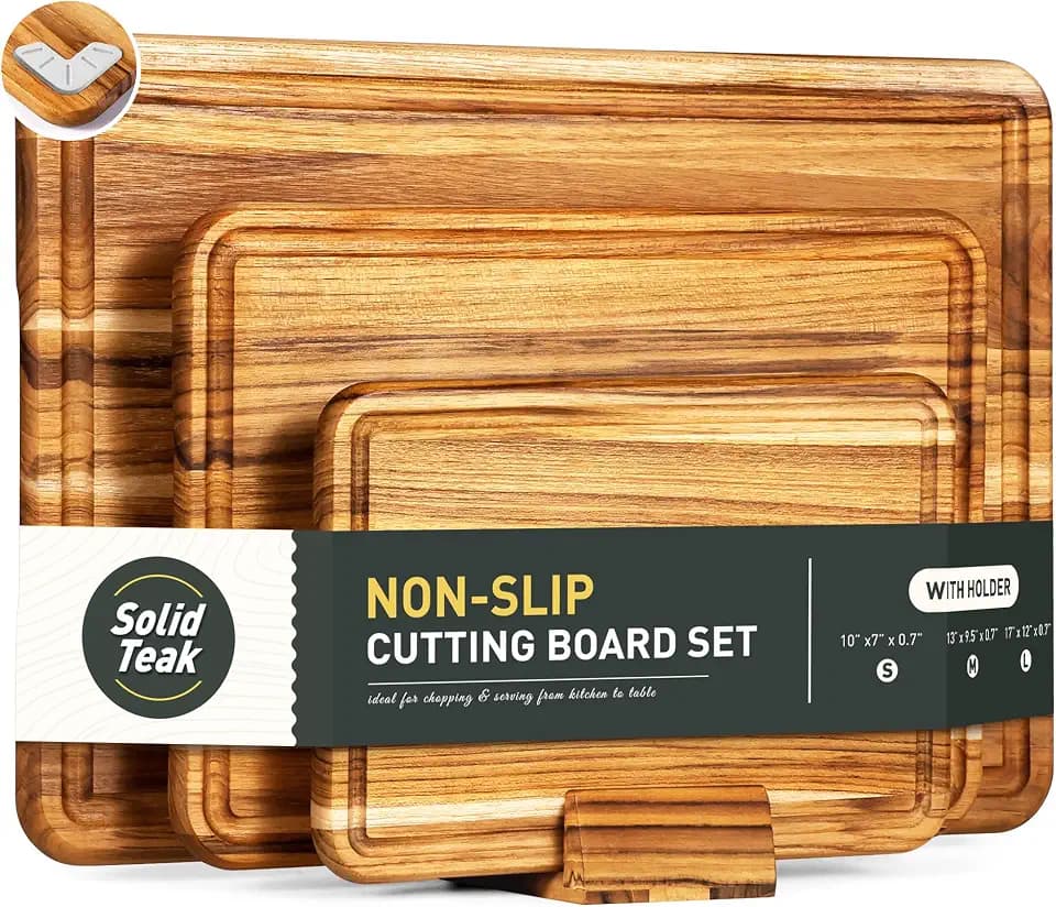 Wooden Cutting Board 3 Pack Teak Wood Cutting Boards for Kitchen Non Slip