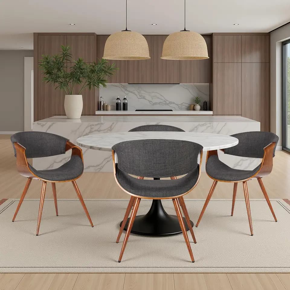 Armen Living Butterfly Mid-Century Dining Chair in Walnut Finish and Charcoal Fabric - Set of 4