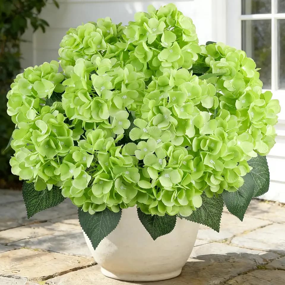 AGIRL Artificial Flowers for Outdoor 3 Bundles Green Faux Silk Hydrangea