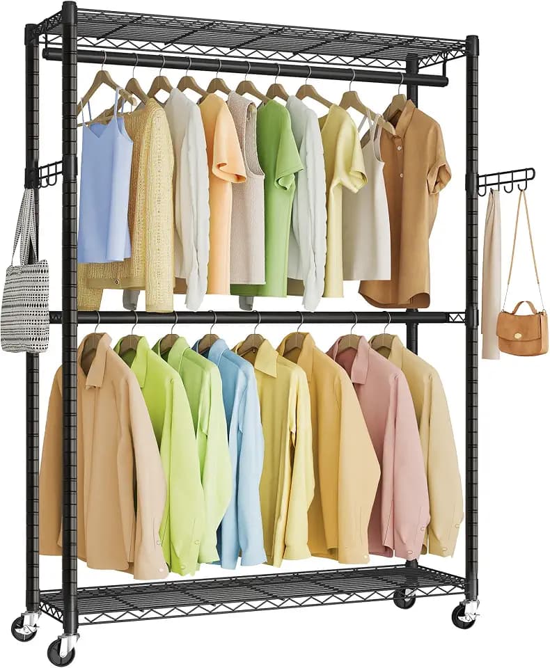 SONGMICS Heavy-Duty Clothes Rack, Portable Closet on Wheels, Garment Rack