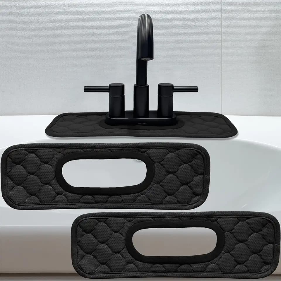 Bathroom Sink Splash Guard Oval-Hole Rectangle-Hole: AHA HOMEWARE, Faucet Mat for Bathroom Sink Oval Base, Bathroom Sink Water Splash Guard Centerset Rectangle Base (Black & Black)