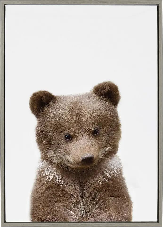 Kate and Laurel Sylvie Baby Bear Animal Print Portrait Framed Canvas Wall Art by Amy Peterson, 23x33 Gray