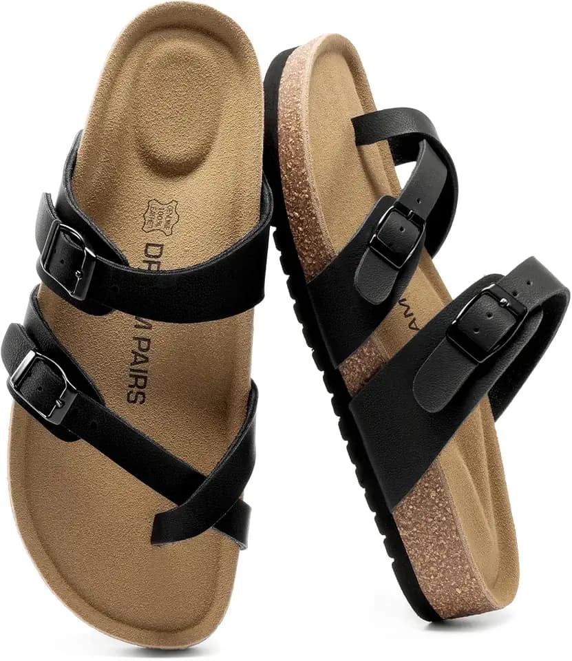 DREAM PAIRS Women's Leather Cork Footbed Summer Sandals