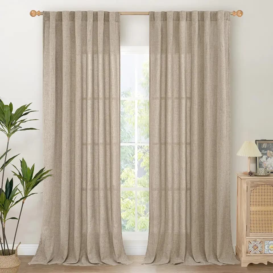 YoungsTex Dark Oatmeal Linen Curtains 102 Inch Length for Living Room, Long Semi Sheer Drapes with Rod Pocket Back Tab Light Filtering for Office Dining Bedroom, 2 Panels, 52 X 102 Inch