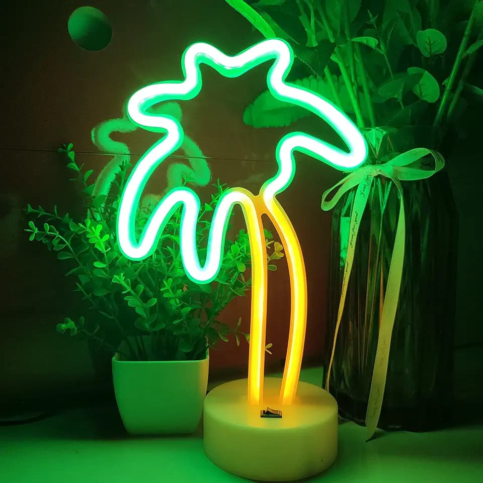 Coconut Palm Tree LED Neon Signs With Holder Base Desktop Wall Decoration