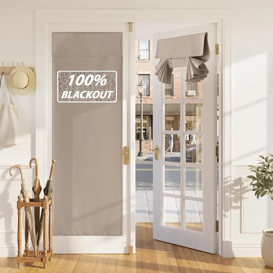 RYB HOME 100% Blackout Linen French Door Curtain for Front Door Window