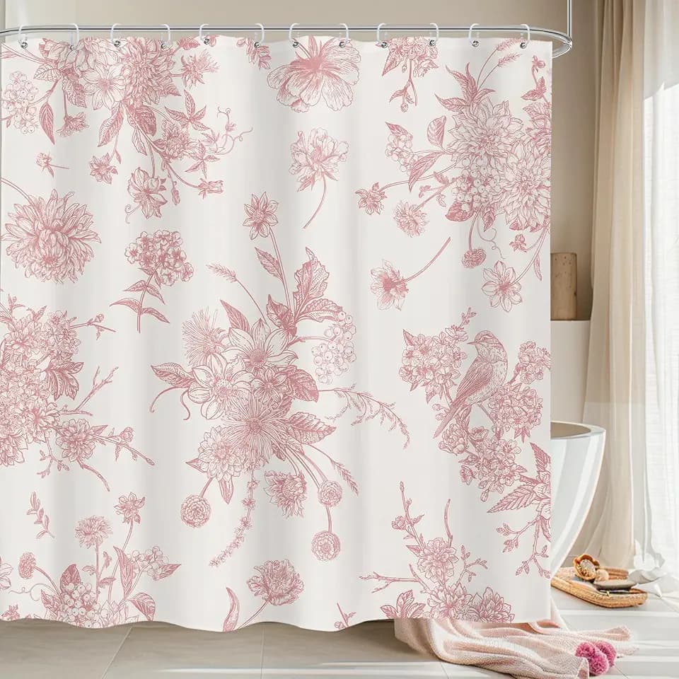 Pink Floral Shower Curtain 72x84 Extra Long Vintage Boho Bathroom Decor