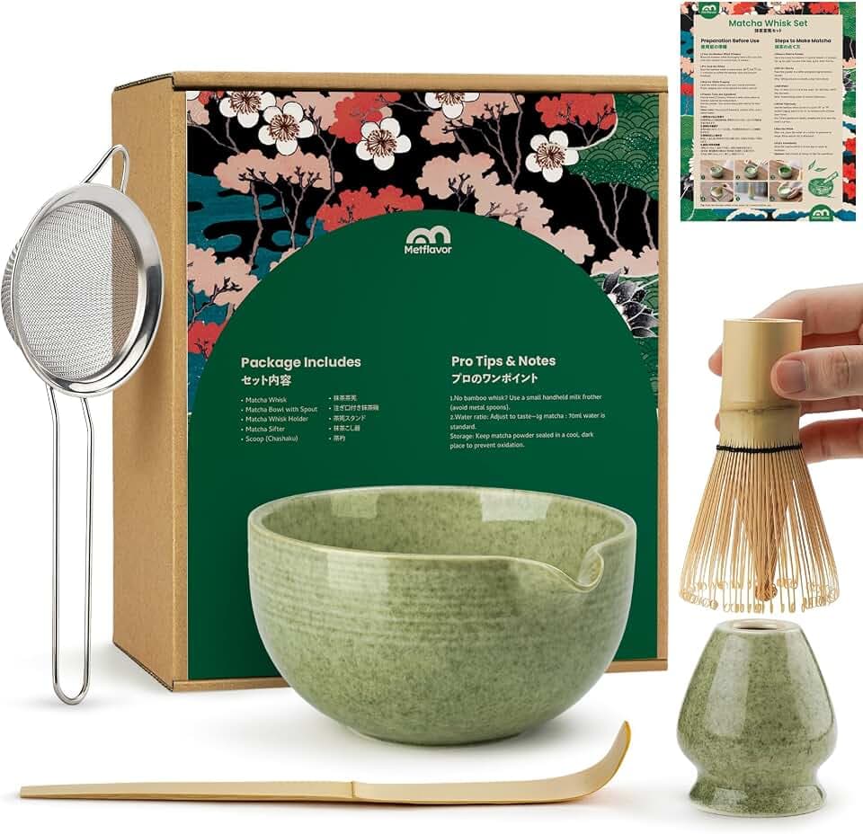 Matcha Whisk Set, Ceramic Bowl Matcha Kit & Handcrafted Bamboo Chasen