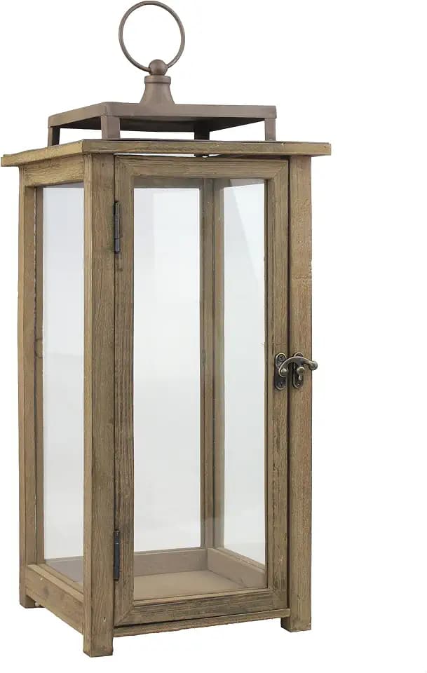 Stonebriar 18 Inch Rustic Wooden Candle Hurricane Lantern, For Table Top, Mantle, Wall Hanging, or Garden Display, Indoor & Outdoor Use, Extra Large