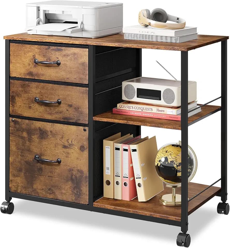 DEVAISE 3 Drawer Mobile File Cabinet, Fabric Lateral Filing Cabinet