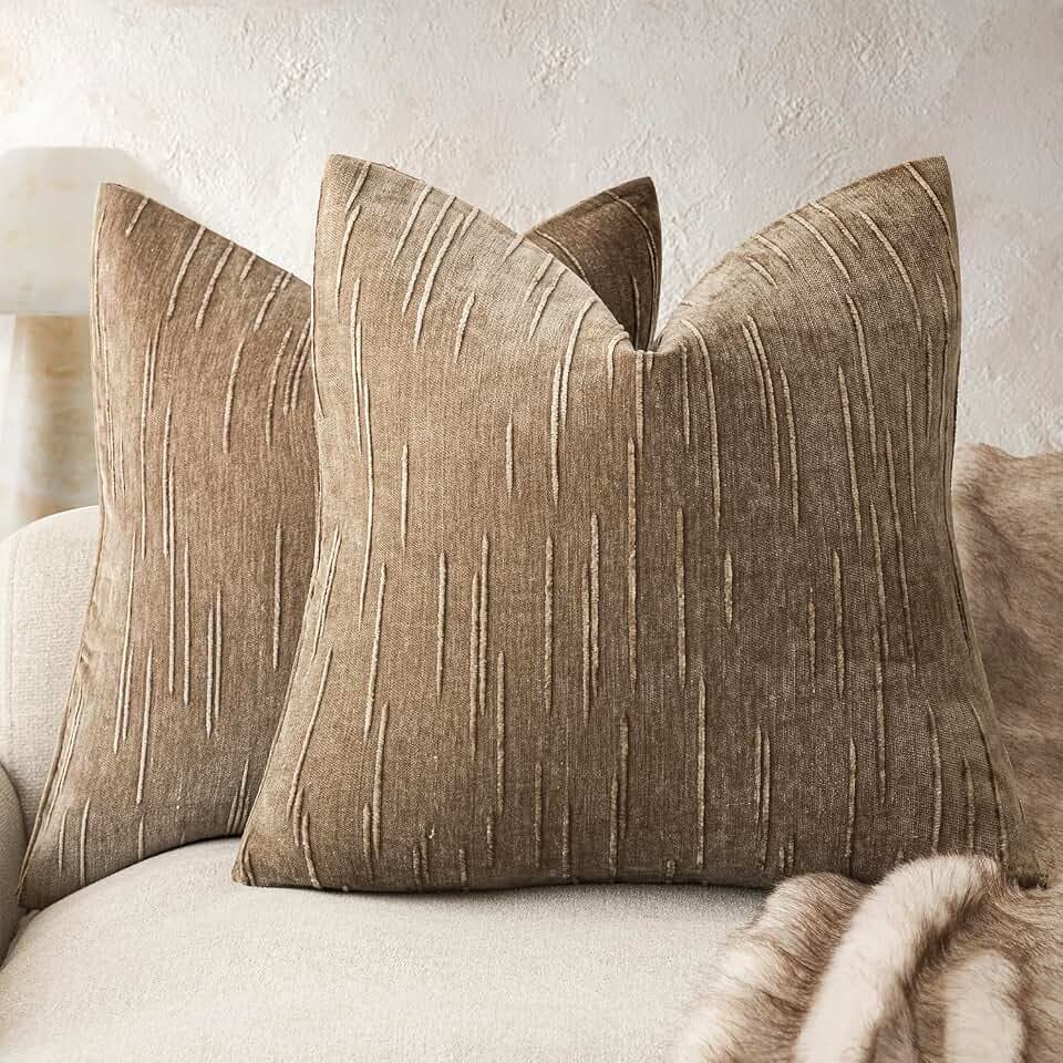 Foindtower Slubby Textured Chenille Throw Pillow Covers 24x24 Inch,Brown