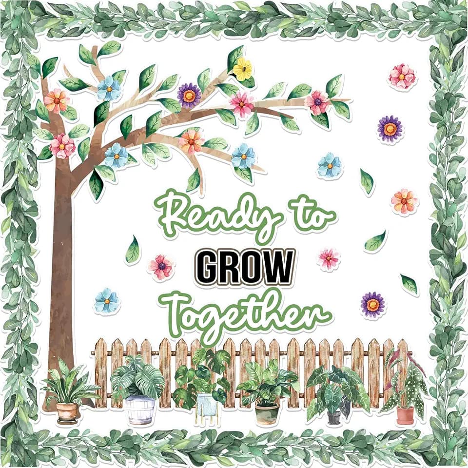 gisgfim Greenery Tree Bulletin Board Classroom Decorations Set Motivational Plant Potted Tree Paper Cutout for Eucalyptus Grow Teacher Back to School Wall Door Chalkboard Decor