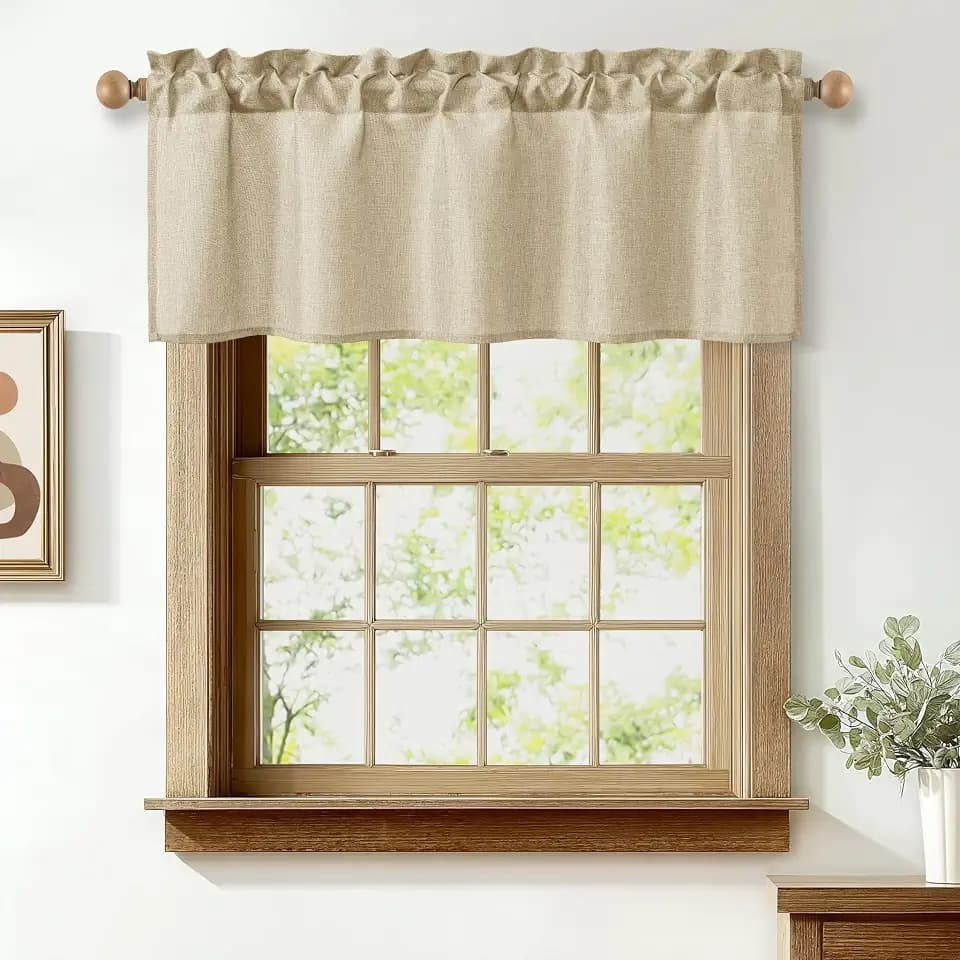 JIUZHEN Beige Faux Linen Window Valance for Kitchen 42x12 Inch, 1 Panel