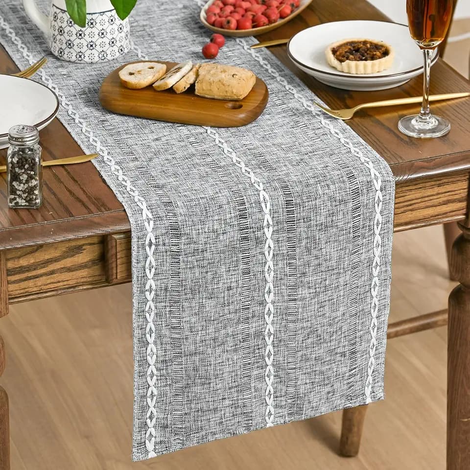 Artoid Mode Dark Grey Rustic Cotton Linen Table Runner 13x90 Inch