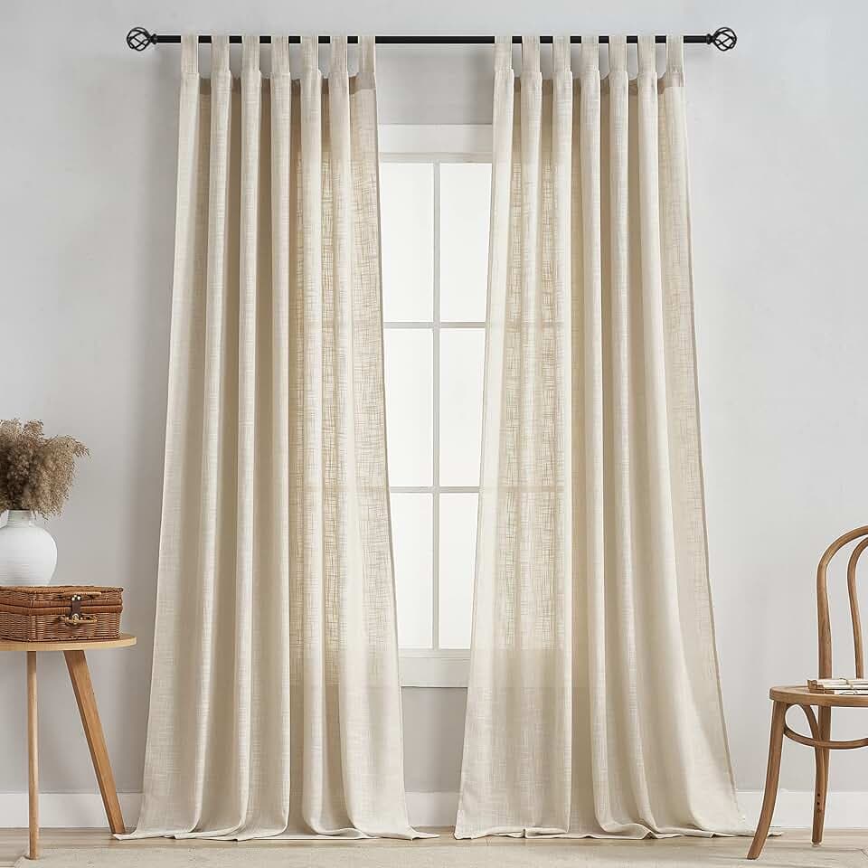 Sheer Curtains Tab Top Light Filtering Elegant Curtains & Drapes for Bedroom (Beige, 52" W x 108" L, Pack of 2)