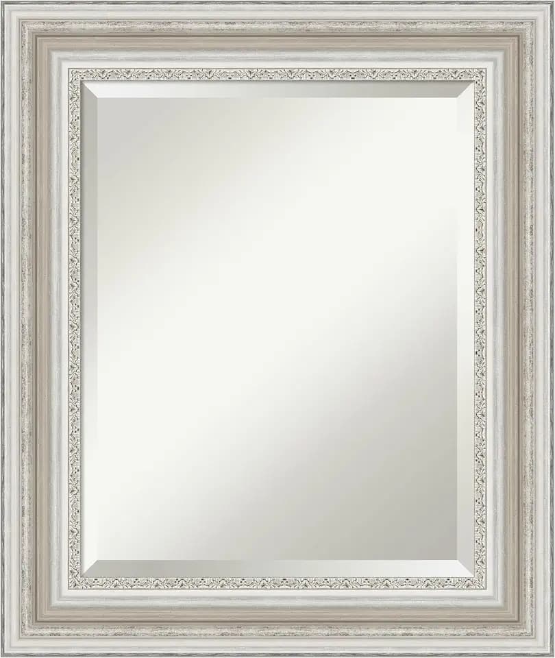 Amanti Art Silver Wall Mirror 26x22 Parlor Silver Rectangle Bathroom Mirror for Wall Decor Living Room, Small Traditional Frame, Hangs Horizonally and Vertically, Bathroom Decor, Beveled Edge