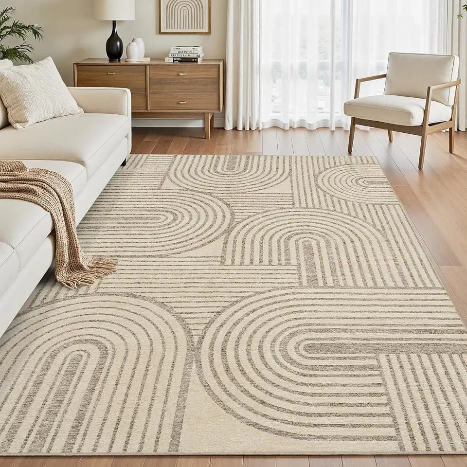 Brown Neutral 5x7 Area Rugs Textured Tufted Rugs for Living Room Bedroom Rug-Carpet Taupe Tan Geometric Moroccan Modern Rug Washable