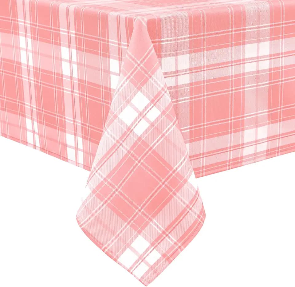 Hiasan Waterproof Square Gingham Tablecloth, 70 x 70 Inch, Pink
