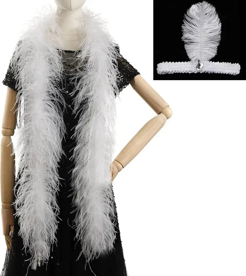 Soarer 3Ply White Ostrich Feather Boa,2Yards Long Feather Boas Bulk
