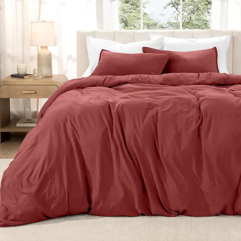 Bare Home Washed Duvet Cover Set 1800 Ultra-Soft (Twin/Twin XL, Rosewood)