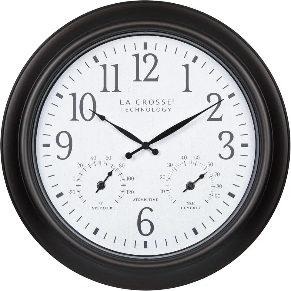 La Crosse Technology 404-89027-INT 18-inch Indoor/Outdoor Brown Atomic Analog Wall Clock