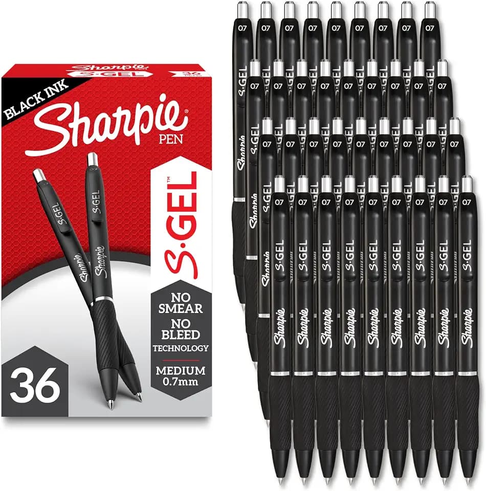 Sharpie S-Gel Pens, Medium Point (0.7mm), Black Gel Ink, 36 Count - Writing, Note-Taking, Office Supplies, No Smear, No Bleed