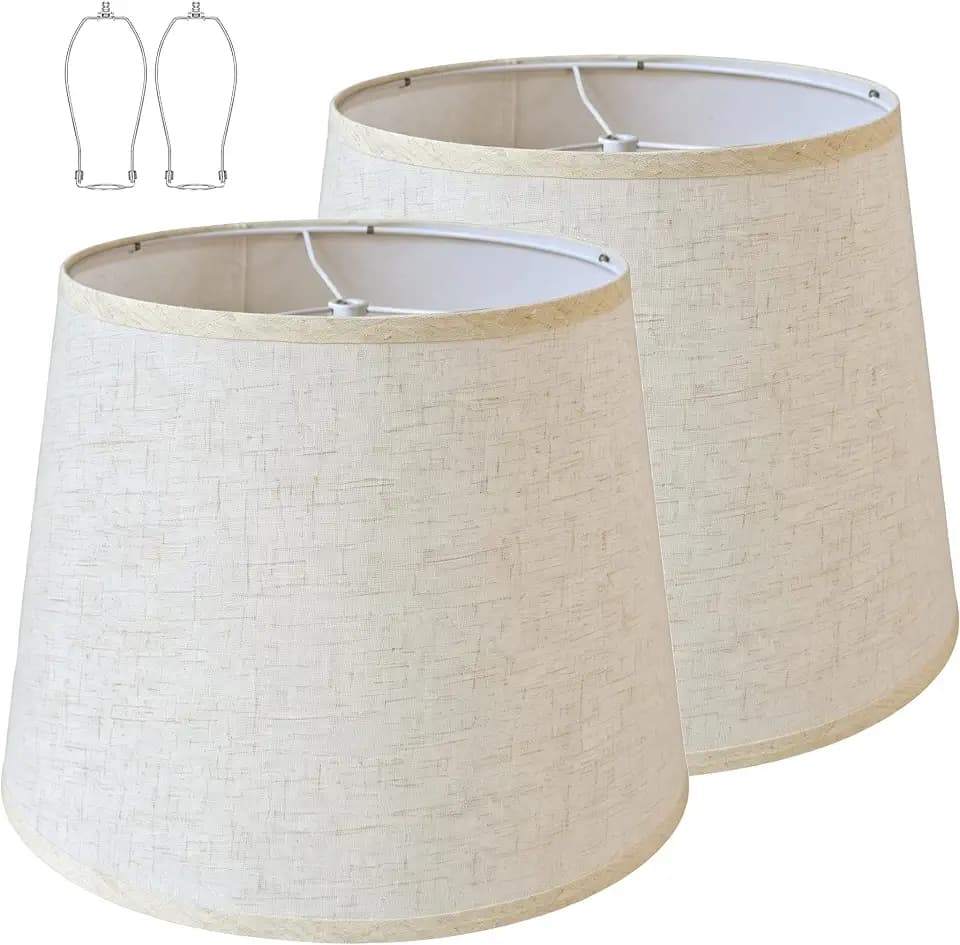 Large Drum Lamp Shades Set of 2, Beige Linen, 12x16x11 Inch
