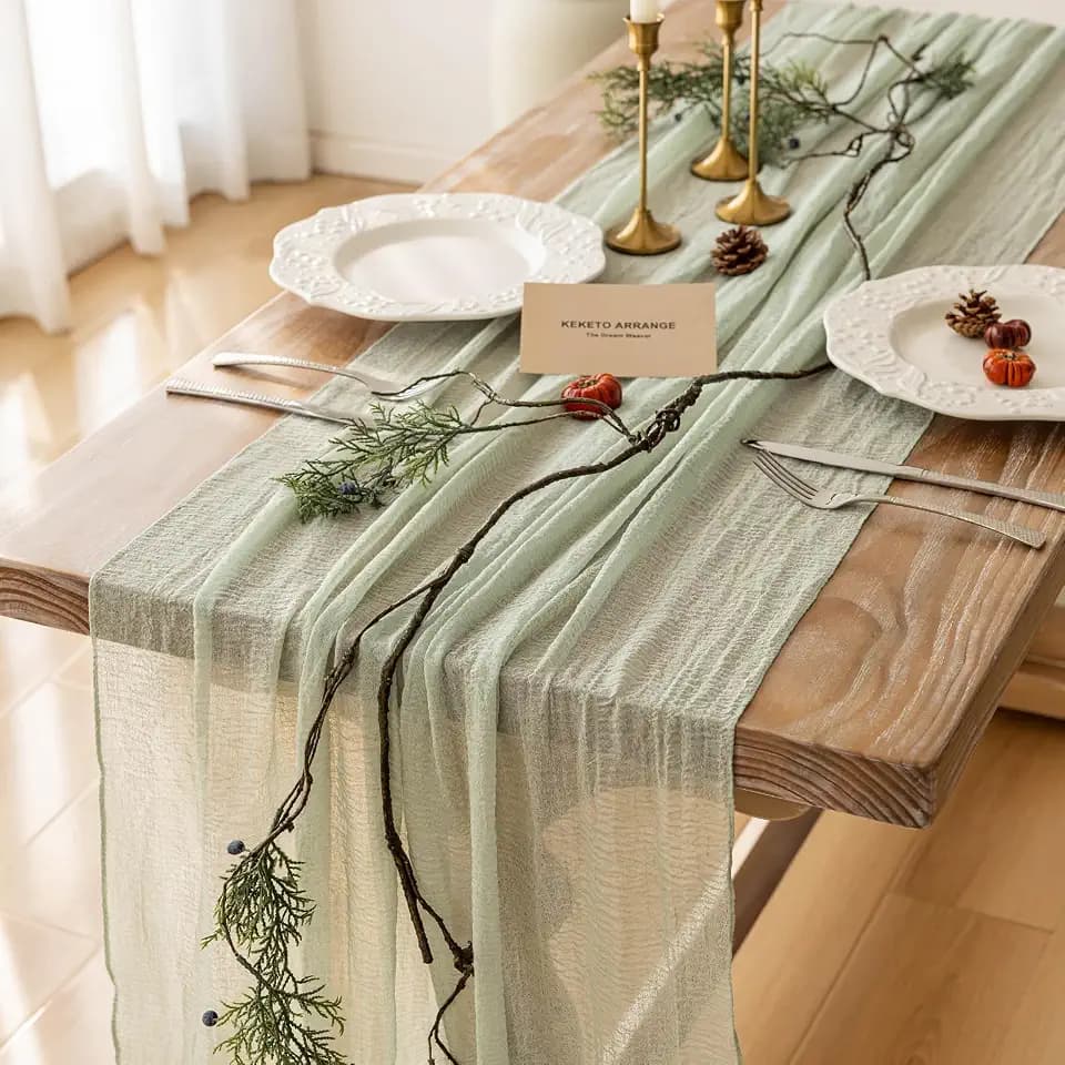 Sage Green Cheesecloth Table Runner 120 Inches Fall Party Home Decorations