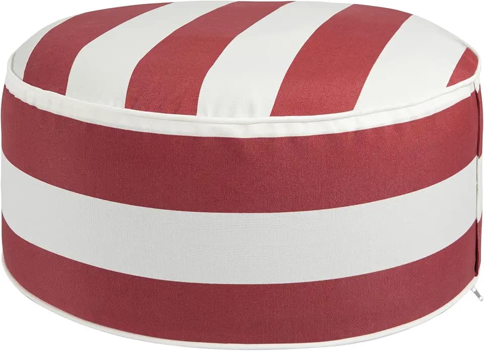 Inflatable Outdoor Ottoman with Air Pump,20"x9" Portable Patio Pouf,Water Resistant,Fade-Resistant,Round Blow Up Footrest Stools for Home Garden Camping Travel(Red White)