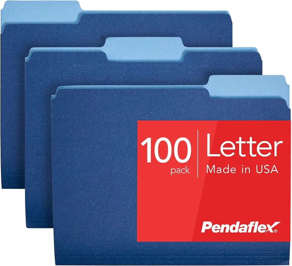 Pendaflex Colored File Folders, 100 Pack, Letter Size (8.5" x 11"), Durable Dark Blue Folders, 3 Tabs for Easy Labeling, Colorful School, Office & Home Document Organization
