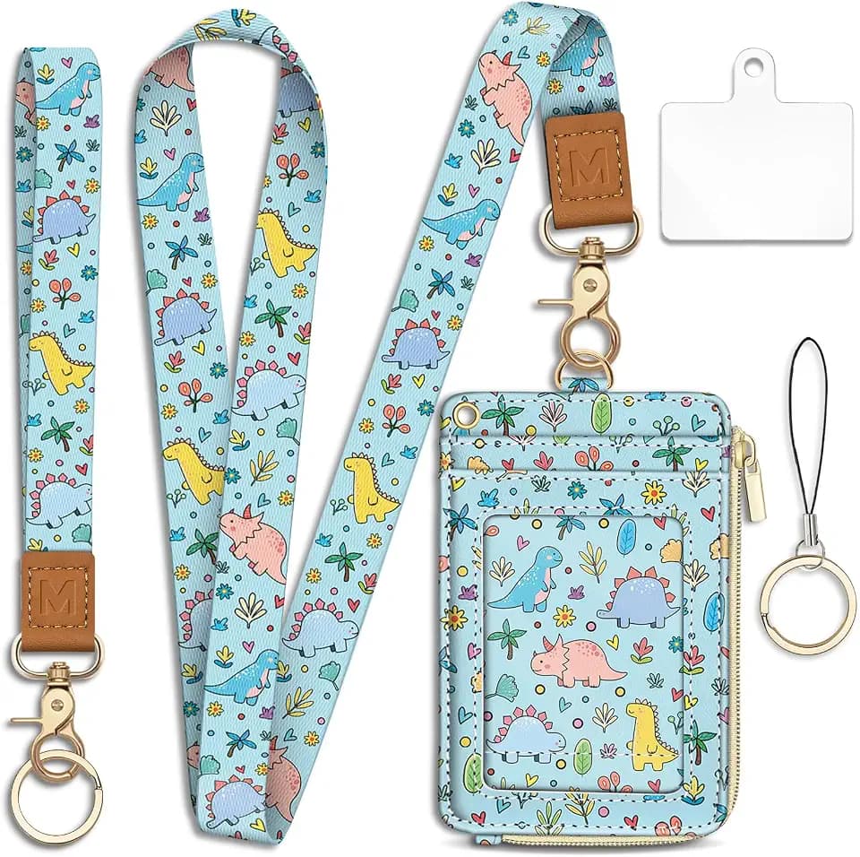Piefly Dinosaur Lanyard Wallet with ID Badge Holder, Small RFID Keychain
