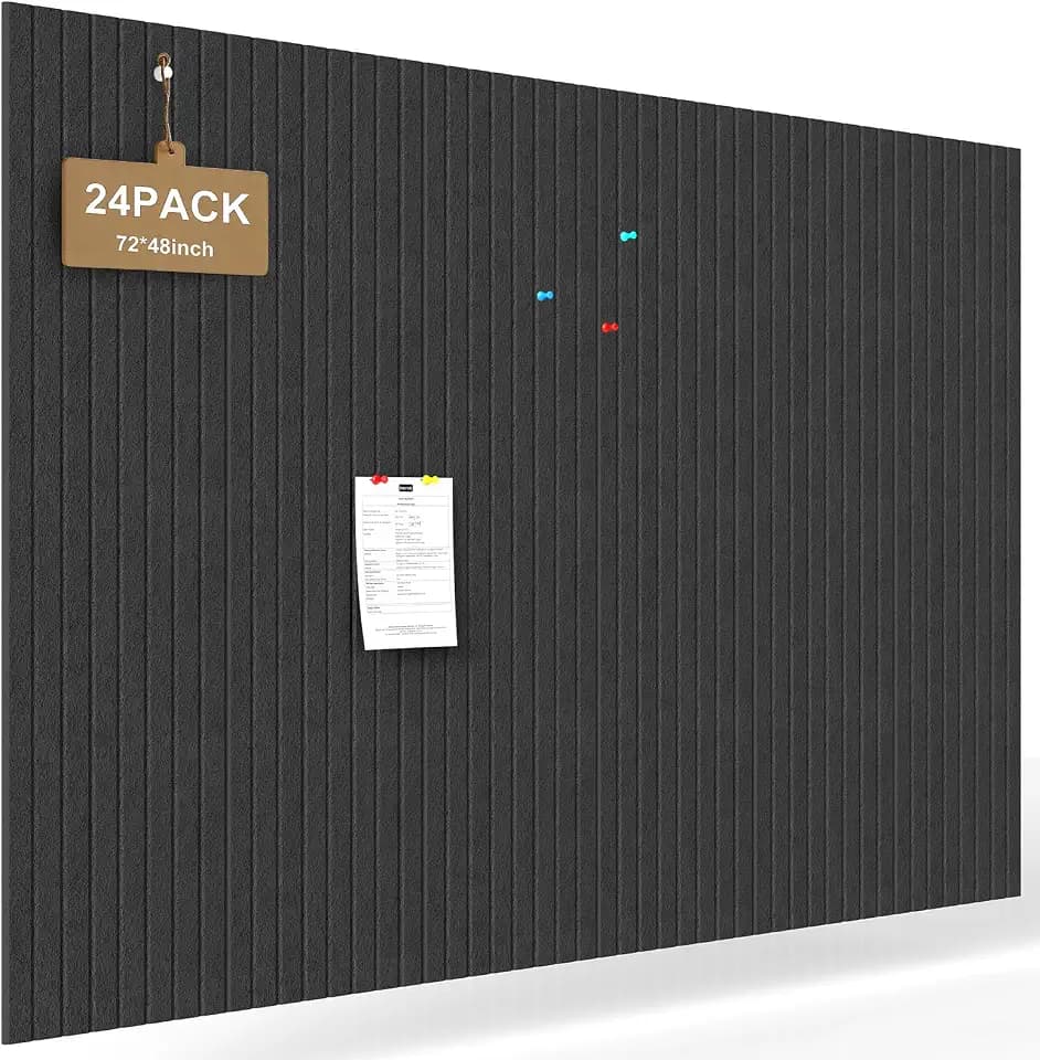 JBER Large Cork Board Alternative 72" x 48" - 24 Pack Self-Adhesive Felt Bulletin Board Tiles, Pin Board Vision Board for Walls, Office & Home Decor (Black)