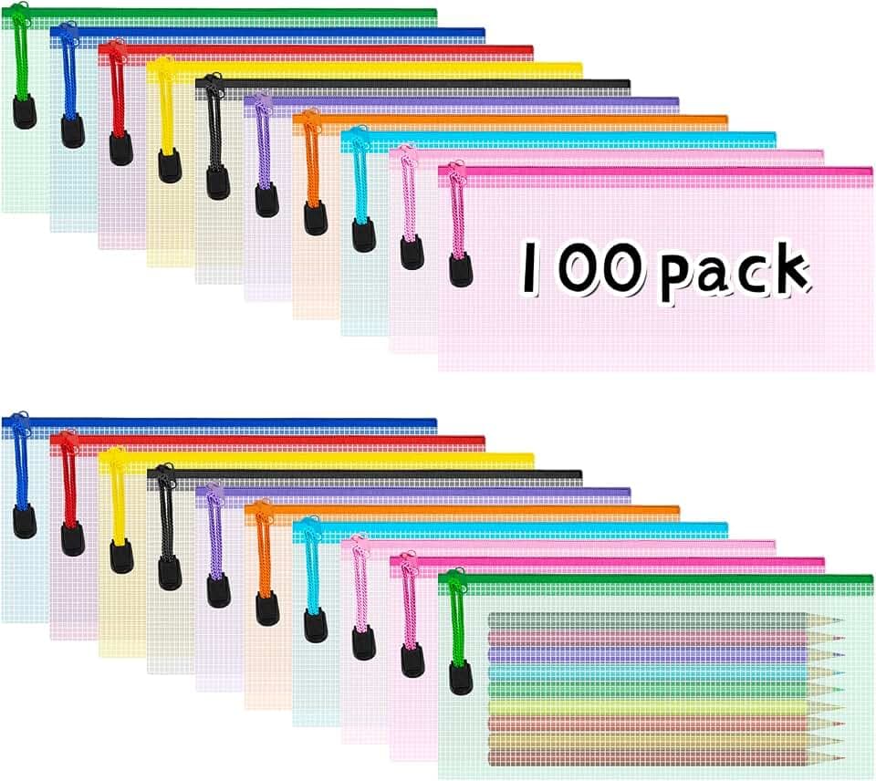 IKAYAS 100Pack Clear Mesh Pencil Pouch with Zipper