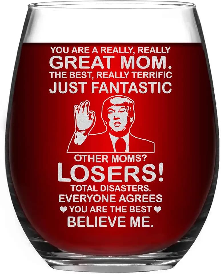 BETHEGIFT Mom Wine Gifts from Daughters, Son, Kids for Christmas - Gifts for Wife from Husband - Perfect Wine Glass for Mother - Durable Crystal - Mom Wine Glass 14oz