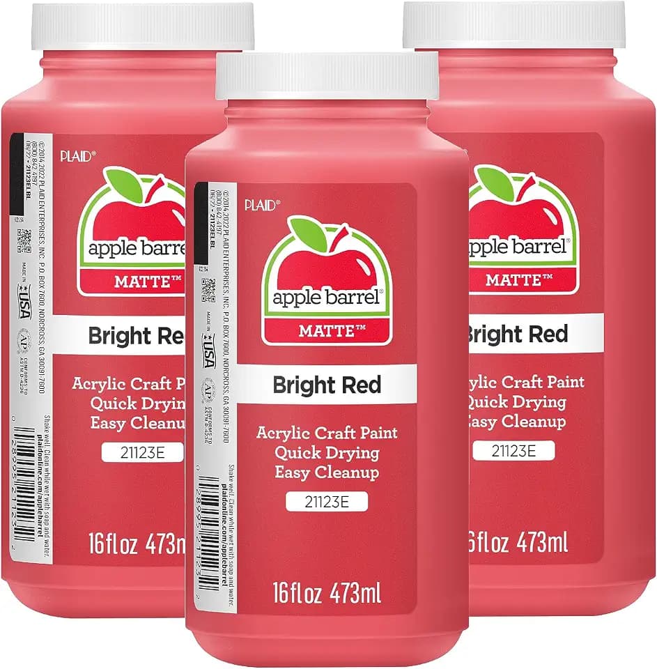 Apple Barrel Acrylic Paint in Assorted Colors (16 Ounce), 21123A, Bright Red- (Pack of 3)
