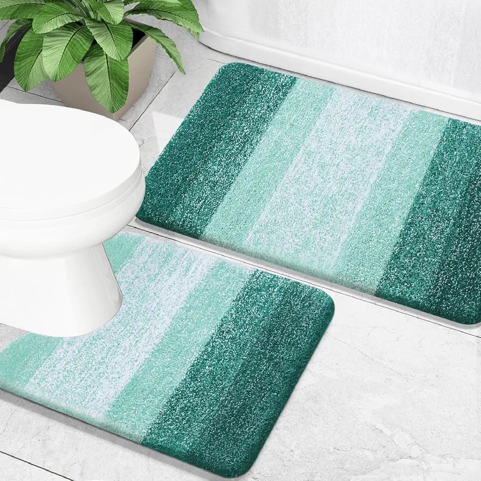 OLANLY Micorfiber Bathroom Rug Set 2 Piece, Soft Bath Mats, Blackish Green
