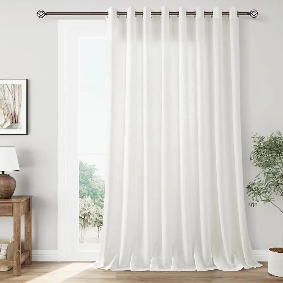 Extra Wide 100 x 102 inch Linen Curtains for Living Room Divider Light Filtering Semi Sheer Patio Curtains for Sliding Door Coastal Decor Sunroom Floor to Ceiling Window Curtain Panels Ivory