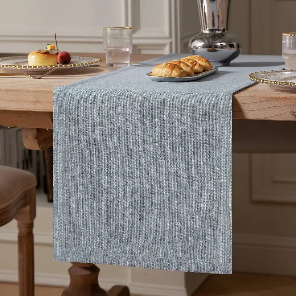 ZeeMart Burlap Style Farmhouse Table Runner, 14x36 Inches Light Dusty Blue