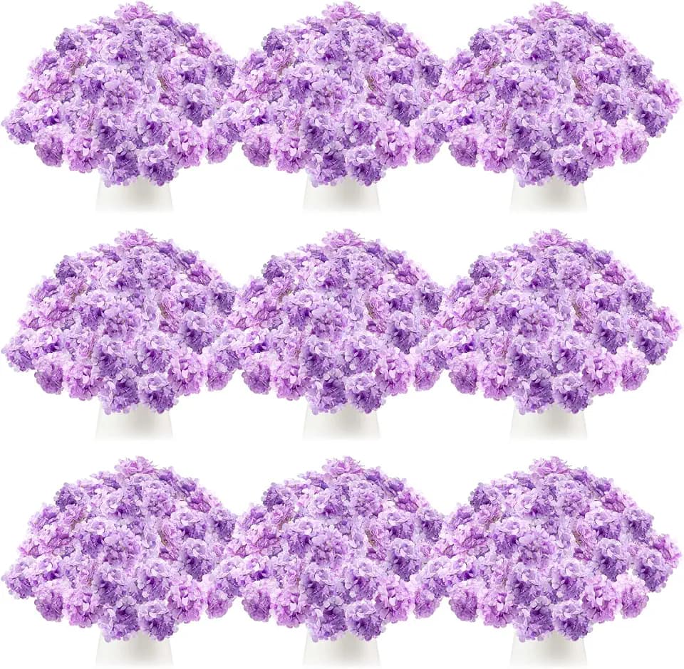 Tigeen 100 Pcs Hydrangea Artificial Flowers Bulk 7.48 Inch,Lavender